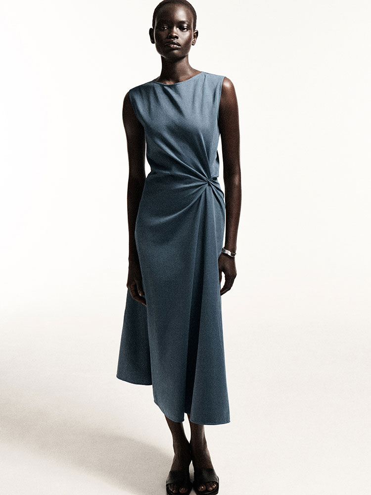 ツイストディテール ジャージーミディドレス